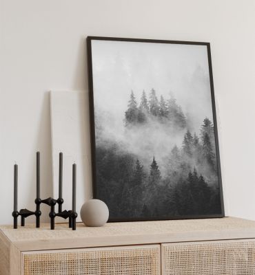 Poster Nebelwald Schwarz Weiß
