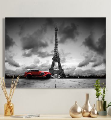 Leinwandbild Eiffelturm Auto