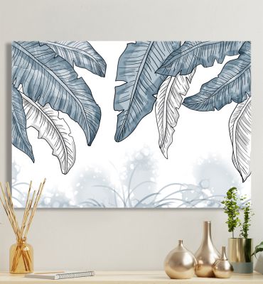 Leinwandbild Palmblätter blau-weiß Hauptbild mit Beispiel