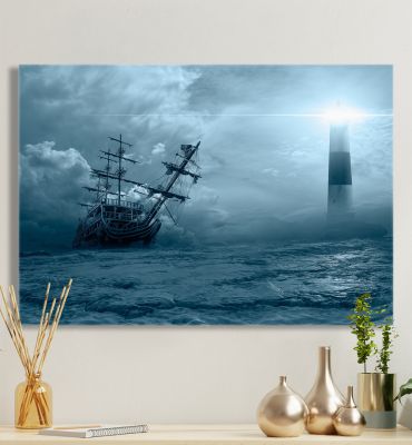 Leinwandbild Leuchtturm Schiff Hauptbild mit Beispiel