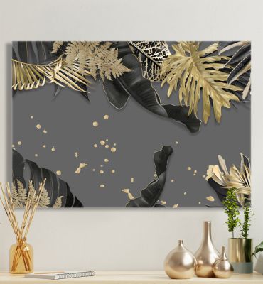 Leinwandbild Palmblätter schwarz-gold Hauptbild mit Beispiel