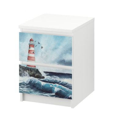 Kommodenaufkleber Malm gemaltes Gemälde mit Leuchtturm am Meer