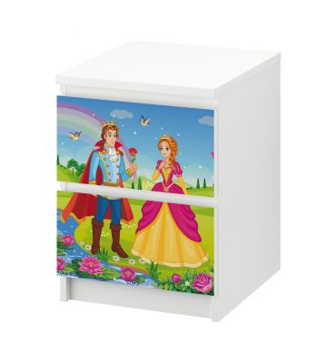 Kommodenaufkleber Malm Prinzessin und Prinz am Schlossgarten mit Regenbogen