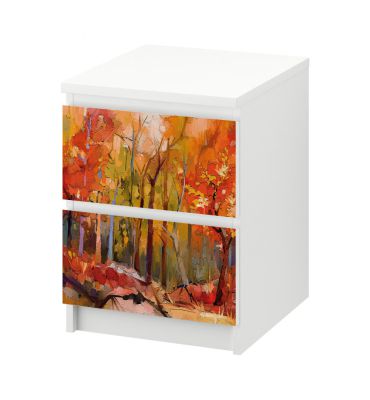 Kommodenaufkleber Malm bunt gemalter Wald im Herbst Gesamtansicht