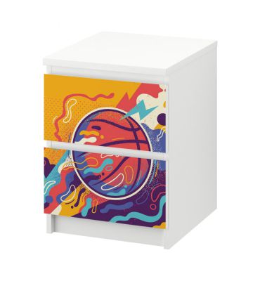 Kommodenaufkleber Malm bunte gezeichneter Basketball  Gesamtansicht