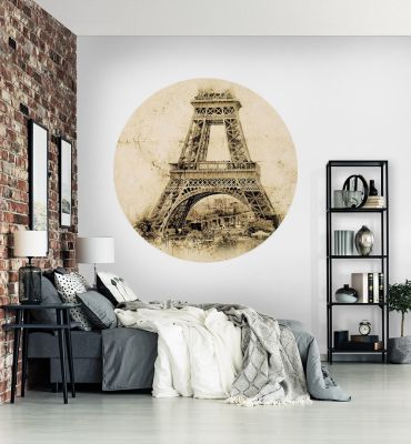 Fototapete Eiffelturm Nostalgie gelb rund