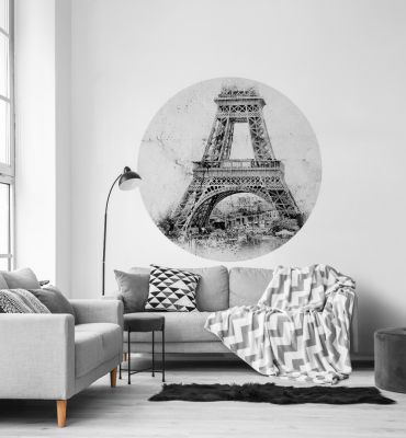 Fototapete Eiffelturm Nostalgie grau rund Hauptbild mit Beispiel