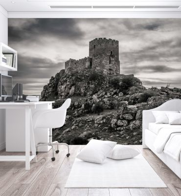 Fototapete Altes Schloss schwarz weiß Hauptbild mit Beispiel