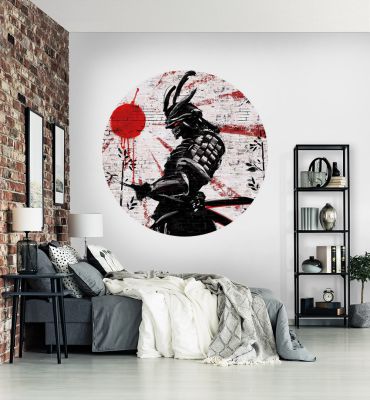 Fototapete Dämonen Samurai mit Katana rund