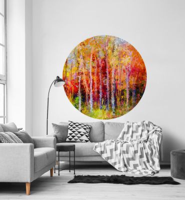Fototapete bunt gemalter Wald rund Hauptbild mit Beispiel