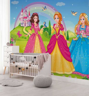 Fototapete Drei Prinzessinnen mit Märchenschloss Hauptbild mit Beispiel