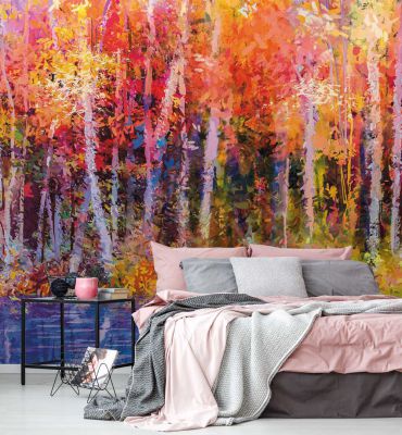Fototapete Bunter Wald mit Fluss Malerei Hauptbild mit Beispiel
