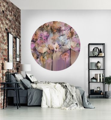 Fototapete Rosa abstrakt gemalte Blüten rund
