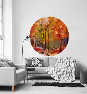 Fototapete bunt gemalter Wald im Herbst rund Hauptbild mit Beispiel