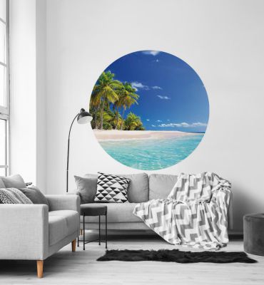 Fototapete Urlaubsort mit Palmen und Strand rund Hauptbild mit Beispiel