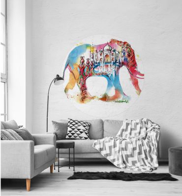 Fototapete Abstraktes Gemälde mit Elefant rund