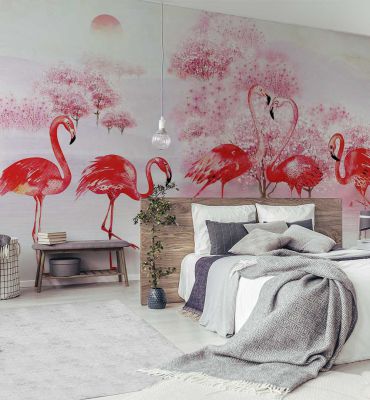 Fototapete gezeichnete Flamingos