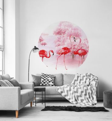 Fototapete gezeichnete Flamingos rund