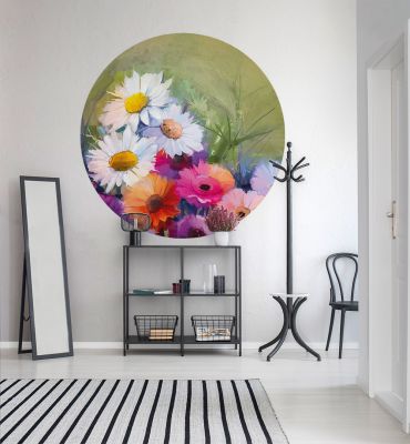 Fototapete gemalter bunter Blumenstrauß rund Hauptbild mit Beispiel
