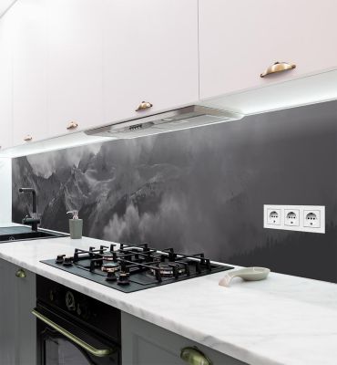 Küchenrückwand Berge schwarz weiß selbstklebend Hauptbild mit Beispiel