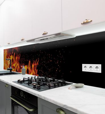 Küchenrückwand Feuer selbstklebend Ansicht im Raum
