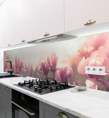 Küchenrückwand rosa Blumenfeld