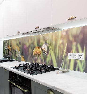 Küchenrückwand Löwenzahn und Schmetterling selbstklebend Hauptbild mit Beispiel