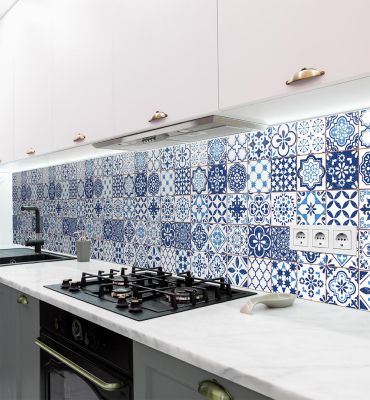 Küchenrückwand Retro blaue Fliesen selbstklebend Hauptbild mit Beispiel