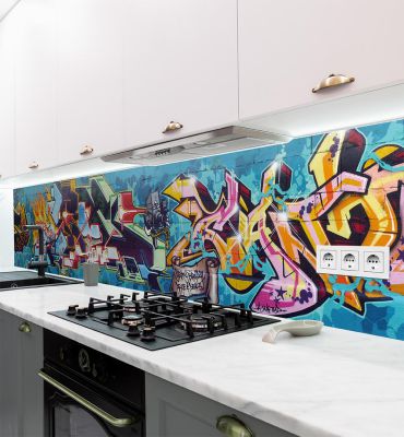 Küchenrückwand Graffiti Schrift selbstklebend Hauptbild mit Beispiel