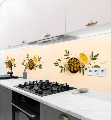 Küchenrückwand Olivenschale selbstklebend Hauptbild mit Beispiel