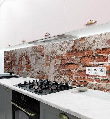 Küchenrückwand alte Ziegelwand selbstklebend Ansicht im Raum