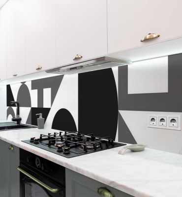 Küchenrückwand Symbole schwarz weiß selbstklebend Hauptbild mit Beispiel