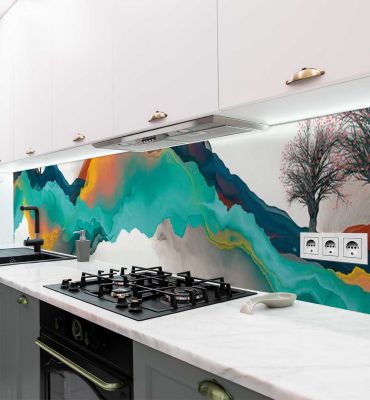 Küchenrückwand Bunte Berge selbstklebend Hauptbild mit Beispiel