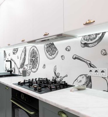 Küchenrückwand Zitronen Zeichnung selbstklebend Hauptbild mit Beispiel