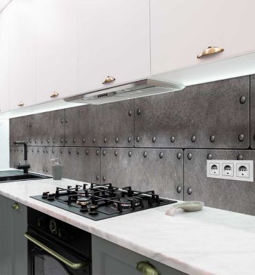 Küchenrückwand dunkele Stahlwand selbstklebend Hauptbild mit Beispiel