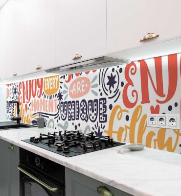 Küchenrückwand Typographie bunt selbstklebend
