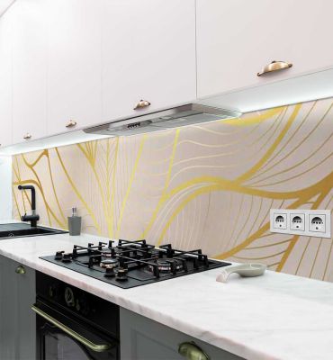 Küchenrückwand Blätter gold selbstklebend Hauptbild mit Beispiel