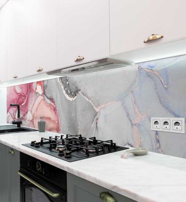 Küchenrückwand Marmor grau pink selbstklebend Hauptbild mit Beispiel