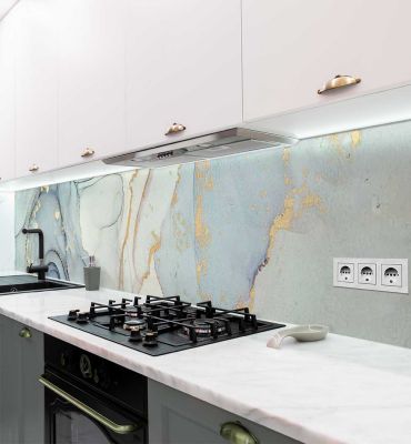 Küchenrückwand Marmor blau gold selbstklebend Hauptbild mit Beispiel