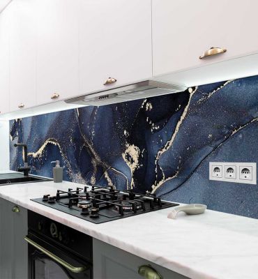 Küchenrückwand Marmor dunkelblau gold selbstklebend Hauptbild mit Beispiel