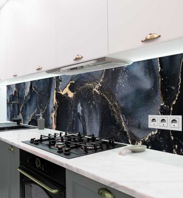 Küchenrückwand Marmor schwarz gold selbstklebend Hauptbild mit Beispiel
