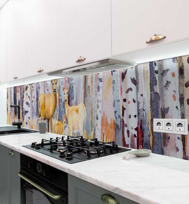 Küchenrückwand Birkenwald Rehe selbstklebend Hauptbild mit Beispiel