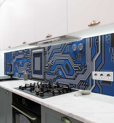 Küchenrückwand Schaltkreis blau selbstklebend Hauptbild mit Beispiel