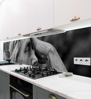 Küchenrückwand Denker Skulptur selbstklebend Hauptbild mit Beispiel