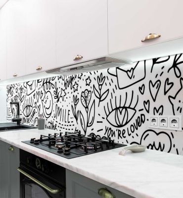Küchenrückwand Cartoon Muster selbstklebend Hauptbild mit Beispiel