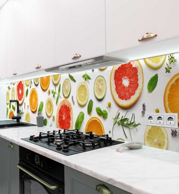 Küchenrückwand Halbierte Zitrusfrüchte selbstklebend Hauptbild mit Beispiel