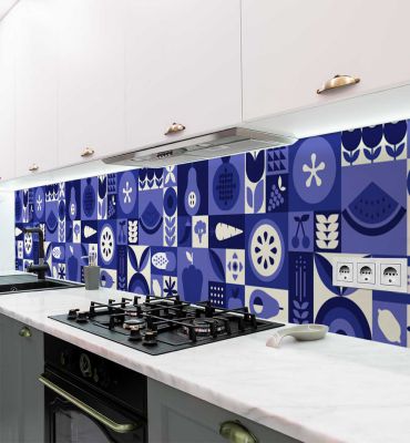 Küchenrückwand Lebensmittel blau selbstklebend Hauptbild mit Beispiel