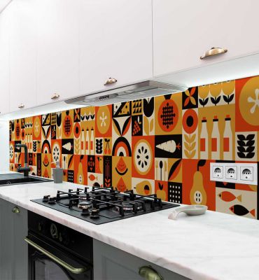 Küchenrückwand Lebensmittel orange selbstklebend Hauptbild mit Beispiel