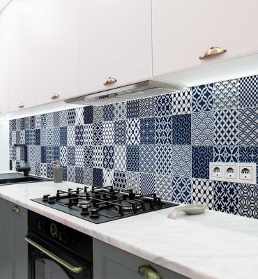 Küchenrückwand Retro Kacheln selbstklebend Hauptbild mit Beispiel