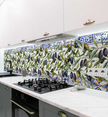 Küchenrückwand Olivenast mit Mosaik selbstklebend Hauptbild mit Beispiel